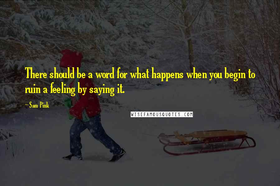 Sam Pink Quotes: There should be a word for what happens when you begin to ruin a feeling by saying it.