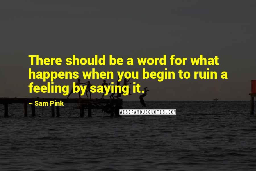 Sam Pink Quotes: There should be a word for what happens when you begin to ruin a feeling by saying it.