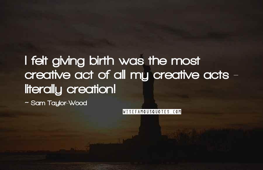 Sam Taylor-Wood Quotes: I felt giving birth was the most creative act of all my creative acts - literally creation!