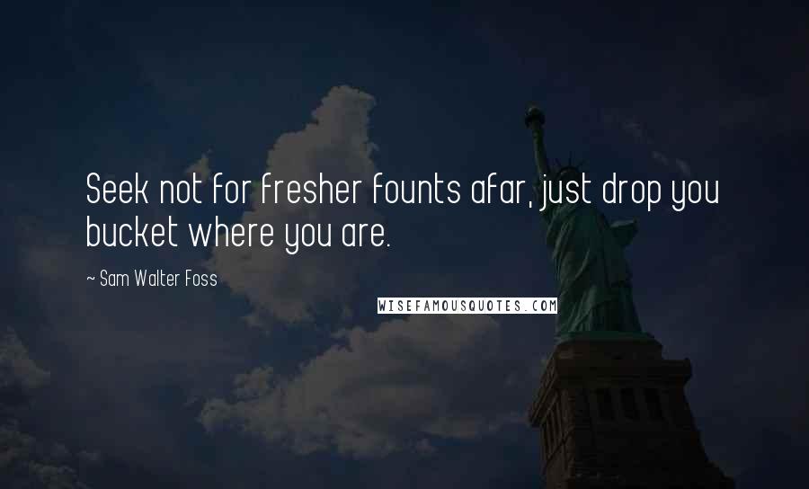 Sam Walter Foss Quotes: Seek not for fresher founts afar, just drop you bucket where you are.