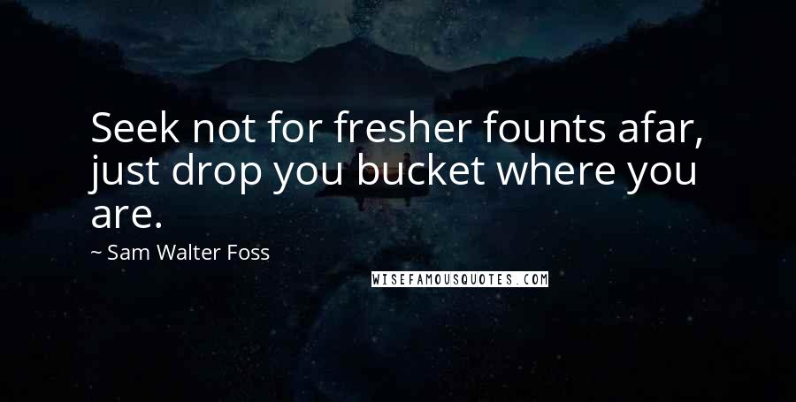 Sam Walter Foss Quotes: Seek not for fresher founts afar, just drop you bucket where you are.