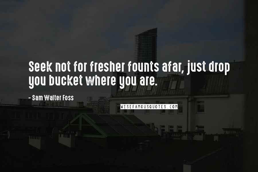 Sam Walter Foss Quotes: Seek not for fresher founts afar, just drop you bucket where you are.