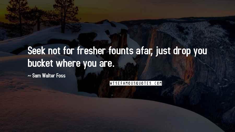 Sam Walter Foss Quotes: Seek not for fresher founts afar, just drop you bucket where you are.