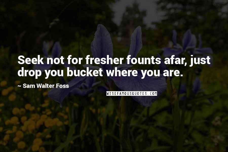 Sam Walter Foss Quotes: Seek not for fresher founts afar, just drop you bucket where you are.