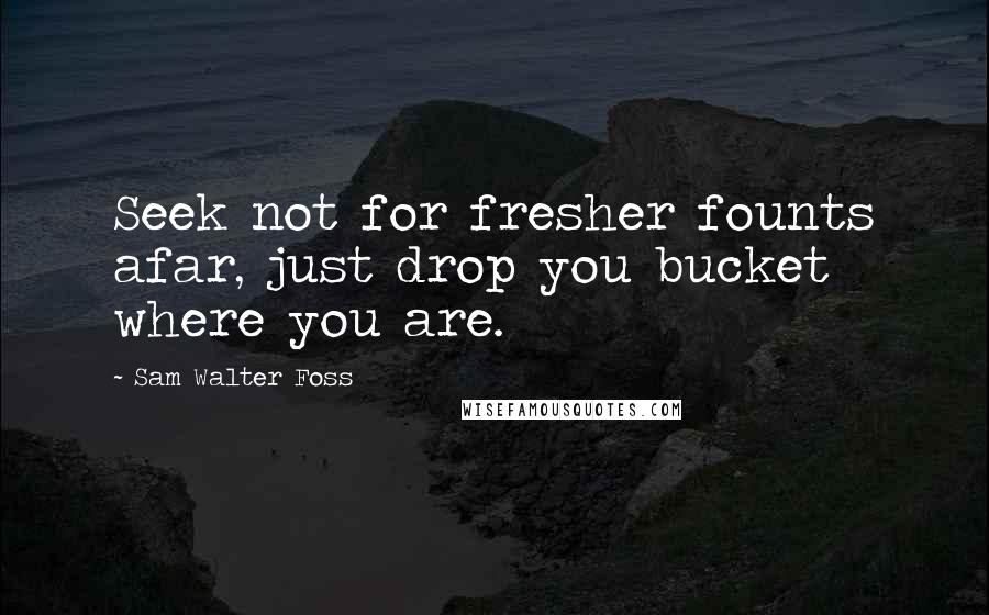 Sam Walter Foss Quotes: Seek not for fresher founts afar, just drop you bucket where you are.