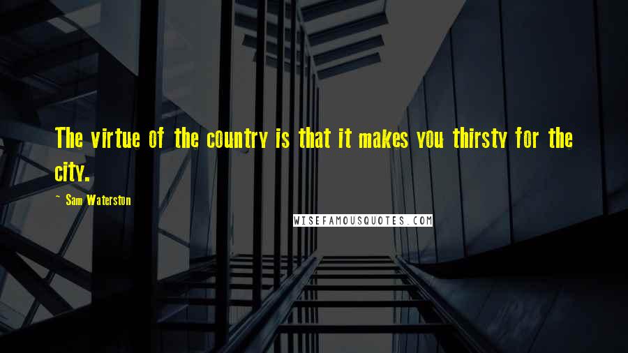 Sam Waterston Quotes: The virtue of the country is that it makes you thirsty for the city.