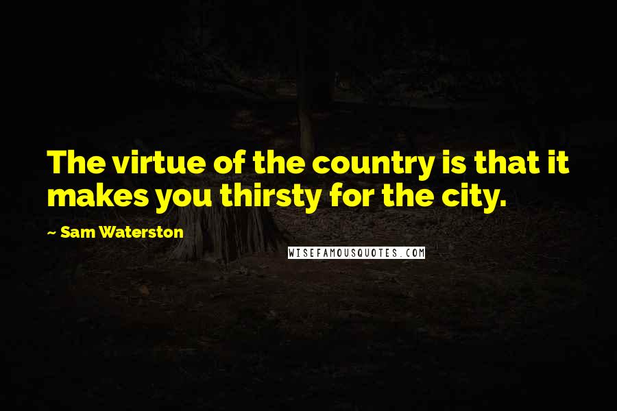 Sam Waterston Quotes: The virtue of the country is that it makes you thirsty for the city.