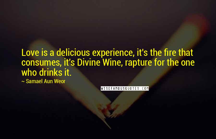 Samael Aun Weor Quotes: Love is a delicious experience, it's the fire that consumes, it's Divine Wine, rapture for the one who drinks it.