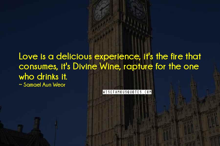 Samael Aun Weor Quotes: Love is a delicious experience, it's the fire that consumes, it's Divine Wine, rapture for the one who drinks it.