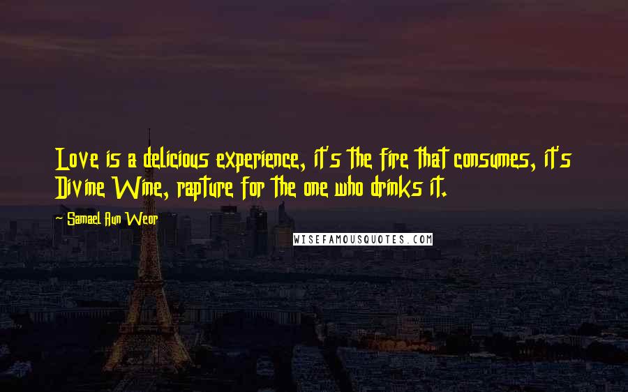 Samael Aun Weor Quotes: Love is a delicious experience, it's the fire that consumes, it's Divine Wine, rapture for the one who drinks it.