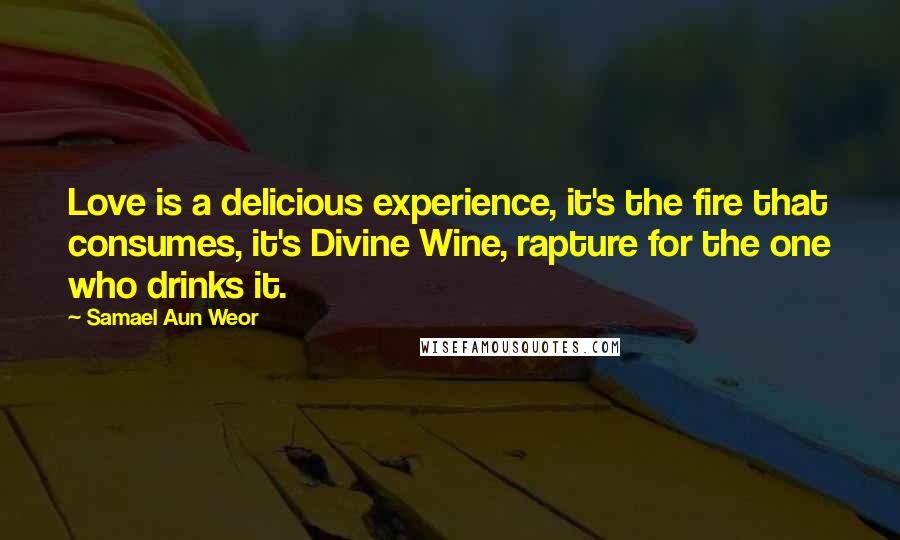 Samael Aun Weor Quotes: Love is a delicious experience, it's the fire that consumes, it's Divine Wine, rapture for the one who drinks it.