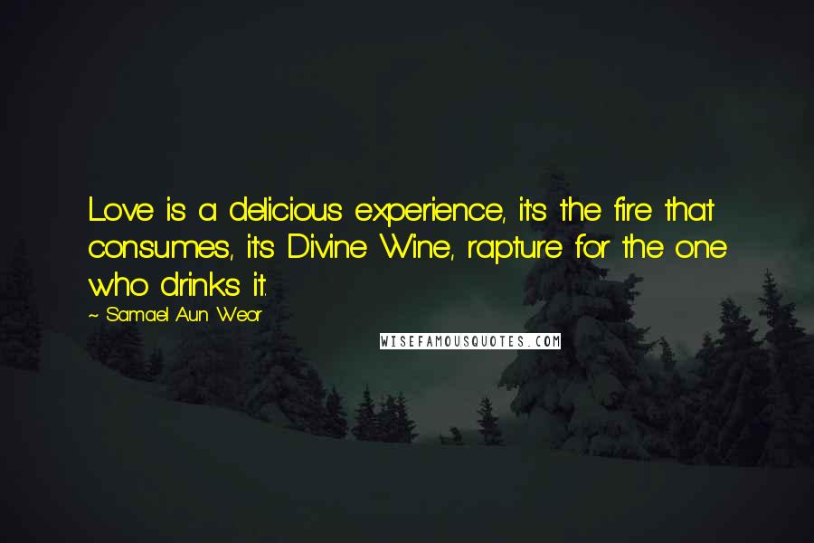 Samael Aun Weor Quotes: Love is a delicious experience, it's the fire that consumes, it's Divine Wine, rapture for the one who drinks it.