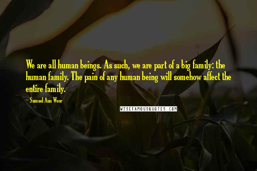 Samael Aun Weor Quotes: We are all human beings. As such, we are part of a big family: the human family. The pain of any human being will somehow affect the entire family.