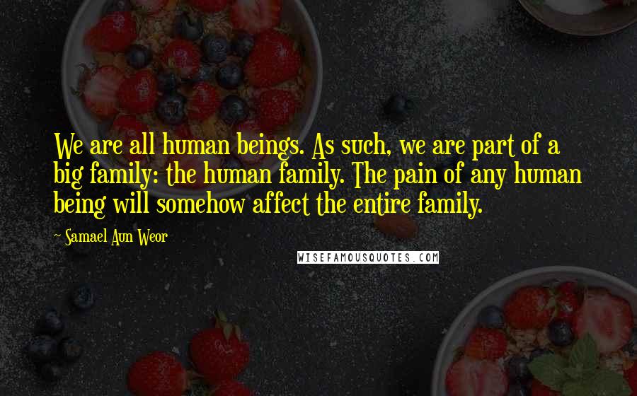 Samael Aun Weor Quotes: We are all human beings. As such, we are part of a big family: the human family. The pain of any human being will somehow affect the entire family.