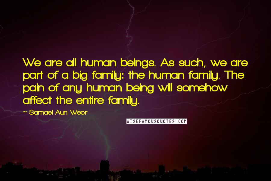 Samael Aun Weor Quotes: We are all human beings. As such, we are part of a big family: the human family. The pain of any human being will somehow affect the entire family.