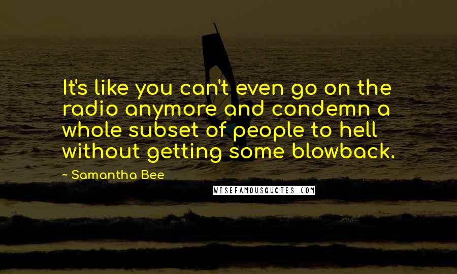 Samantha Bee Quotes: It's like you can't even go on the radio anymore and condemn a whole subset of people to hell without getting some blowback.