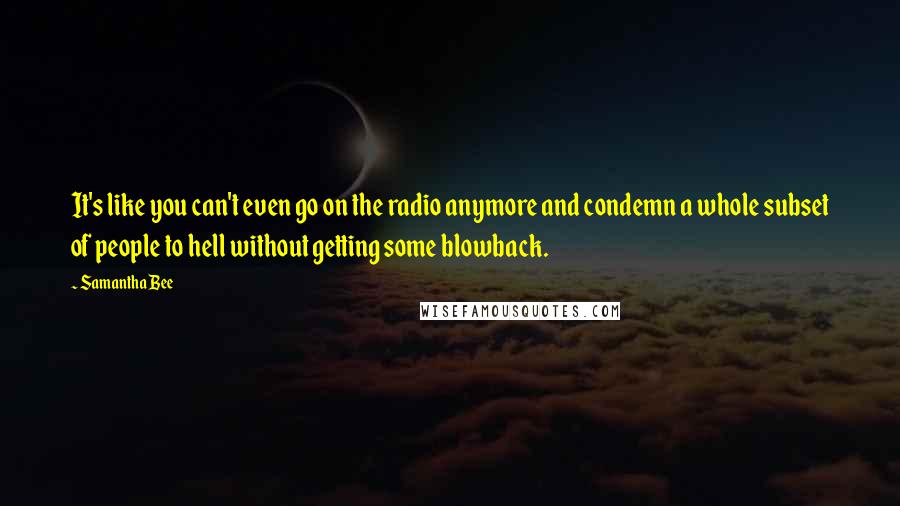 Samantha Bee Quotes: It's like you can't even go on the radio anymore and condemn a whole subset of people to hell without getting some blowback.