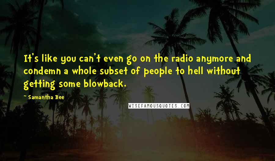 Samantha Bee Quotes: It's like you can't even go on the radio anymore and condemn a whole subset of people to hell without getting some blowback.