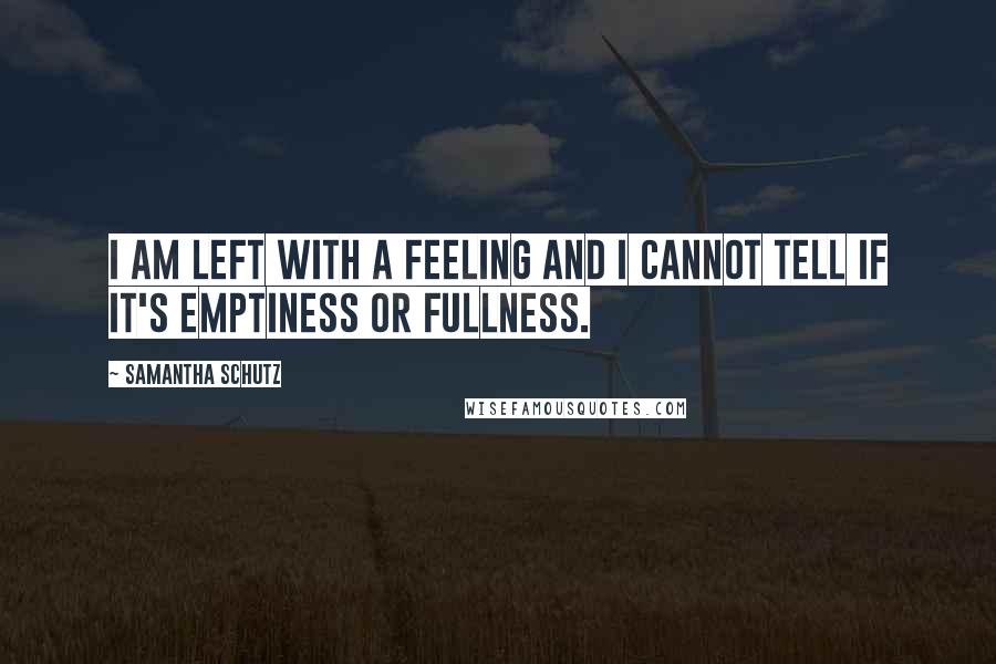 Samantha Schutz Quotes: I am left with a feeling and I cannot tell if it's emptiness or fullness.