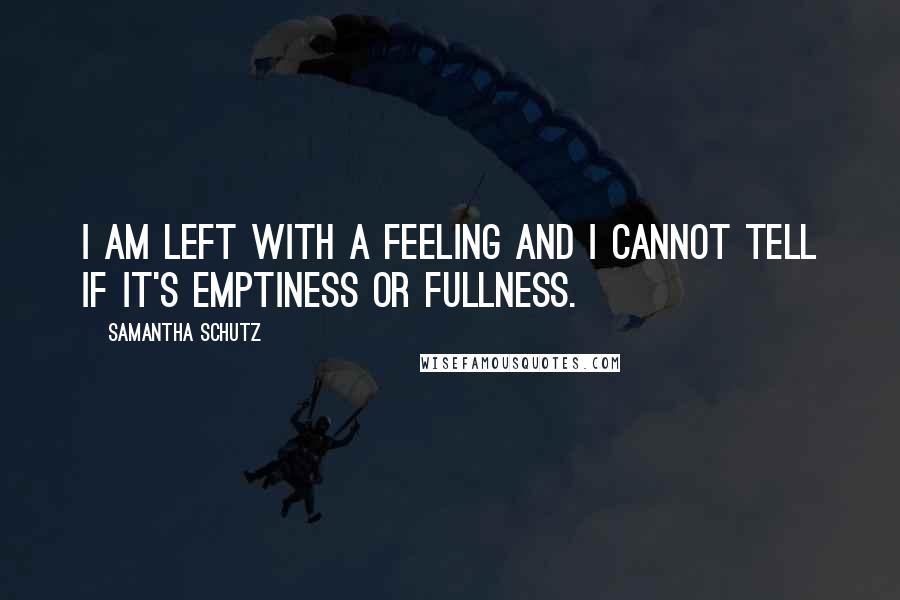 Samantha Schutz Quotes: I am left with a feeling and I cannot tell if it's emptiness or fullness.