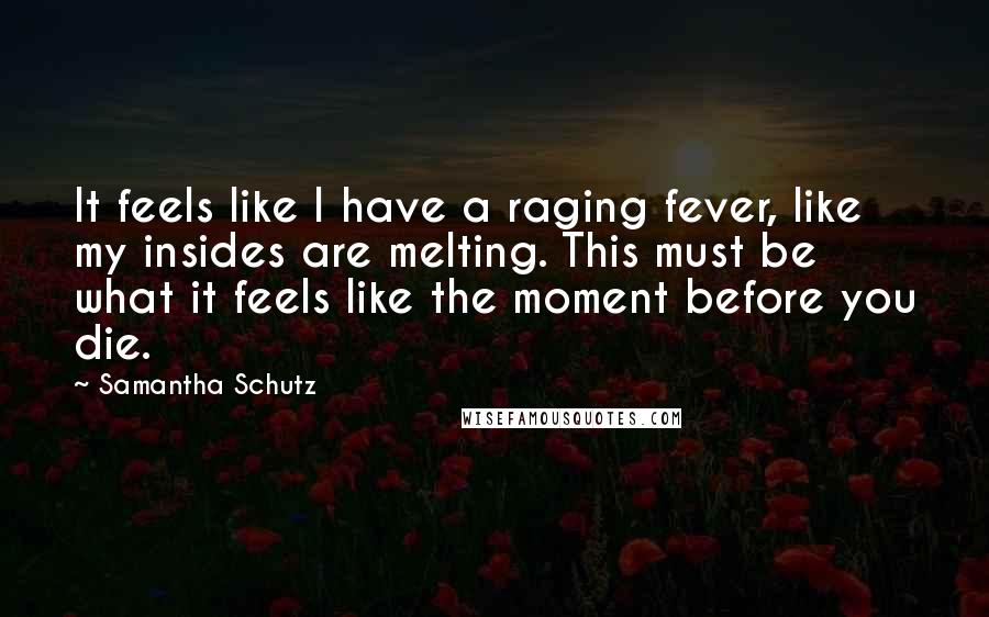 Samantha Schutz Quotes: It feels like I have a raging fever, like my insides are melting. This must be what it feels like the moment before you die.