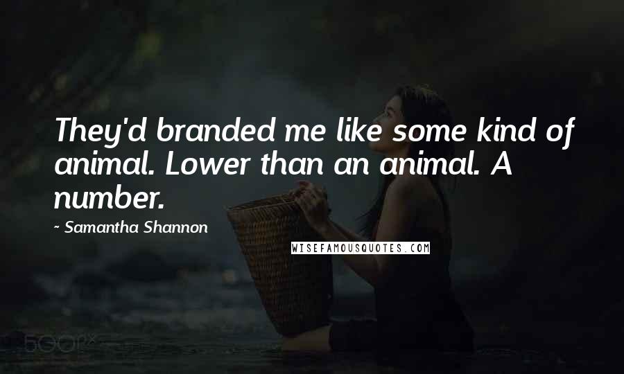 Samantha Shannon Quotes: They'd branded me like some kind of animal. Lower than an animal. A number.
