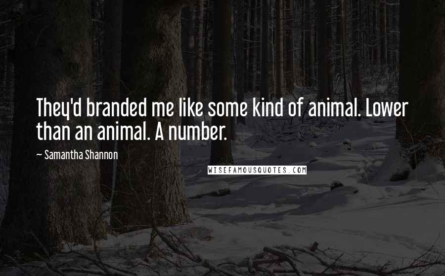 Samantha Shannon Quotes: They'd branded me like some kind of animal. Lower than an animal. A number.