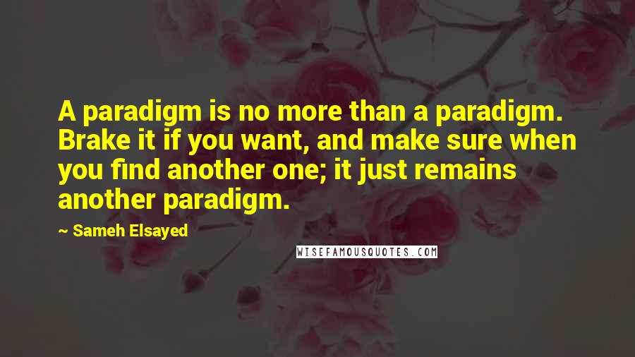 Sameh Elsayed Quotes: A paradigm is no more than a paradigm. Brake it if you want, and make sure when you find another one; it just remains another paradigm.