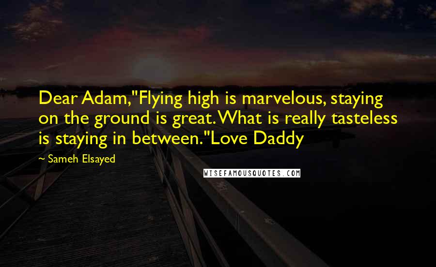 Sameh Elsayed Quotes: Dear Adam,"Flying high is marvelous, staying on the ground is great. What is really tasteless is staying in between."Love Daddy