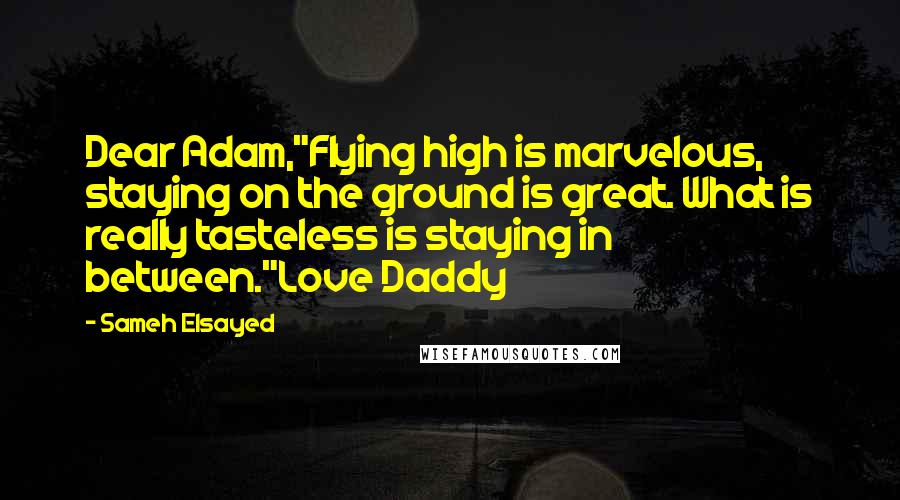 Sameh Elsayed Quotes: Dear Adam,"Flying high is marvelous, staying on the ground is great. What is really tasteless is staying in between."Love Daddy