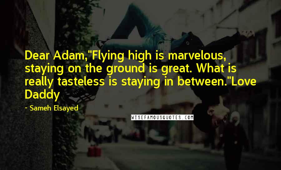 Sameh Elsayed Quotes: Dear Adam,"Flying high is marvelous, staying on the ground is great. What is really tasteless is staying in between."Love Daddy