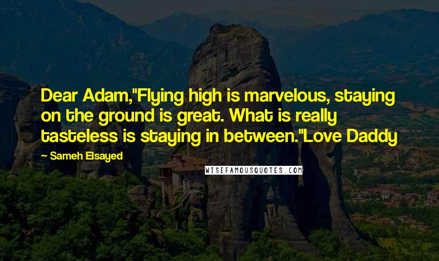 Sameh Elsayed Quotes: Dear Adam,"Flying high is marvelous, staying on the ground is great. What is really tasteless is staying in between."Love Daddy
