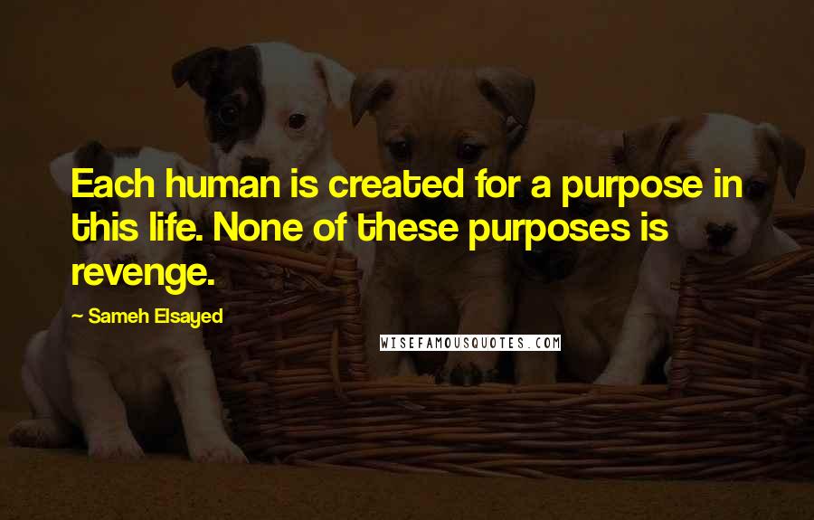 Sameh Elsayed Quotes: Each human is created for a purpose in this life. None of these purposes is revenge.