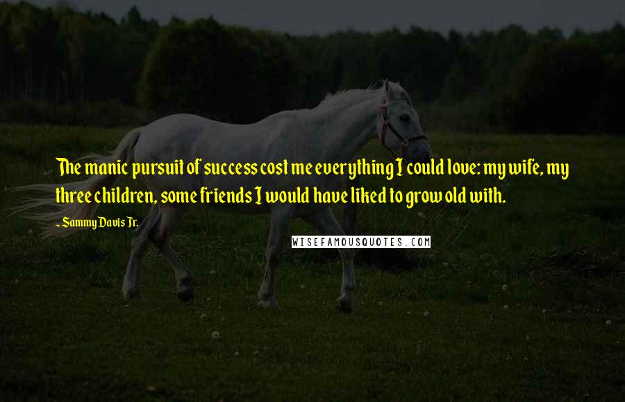 Sammy Davis Jr. Quotes: The manic pursuit of success cost me everything I could love: my wife, my three children, some friends I would have liked to grow old with.