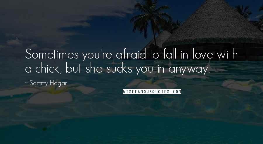 Sammy Hagar Quotes: Sometimes you're afraid to fall in love with a chick, but she sucks you in anyway.