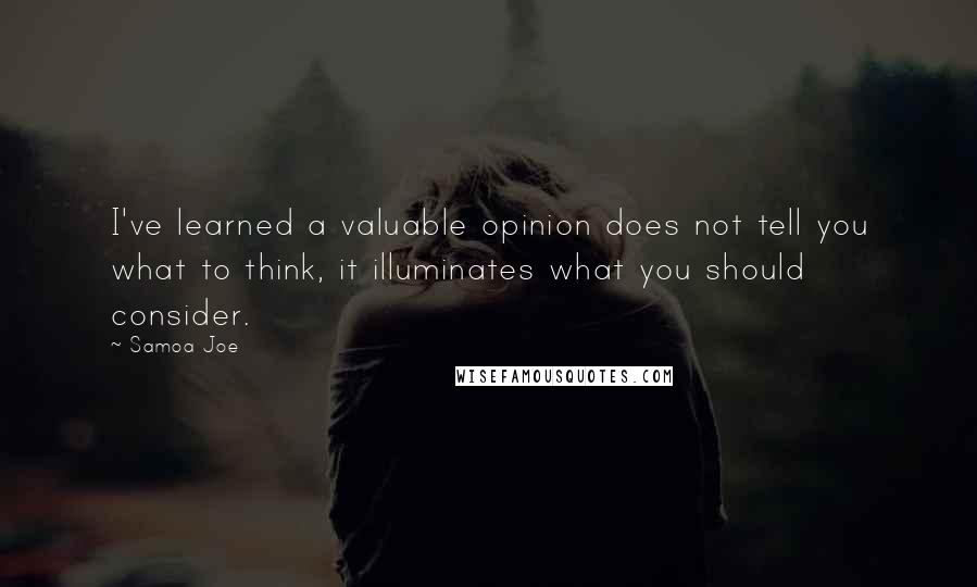 Samoa Joe Quotes: I've learned a valuable opinion does not tell you what to think, it illuminates what you should consider.