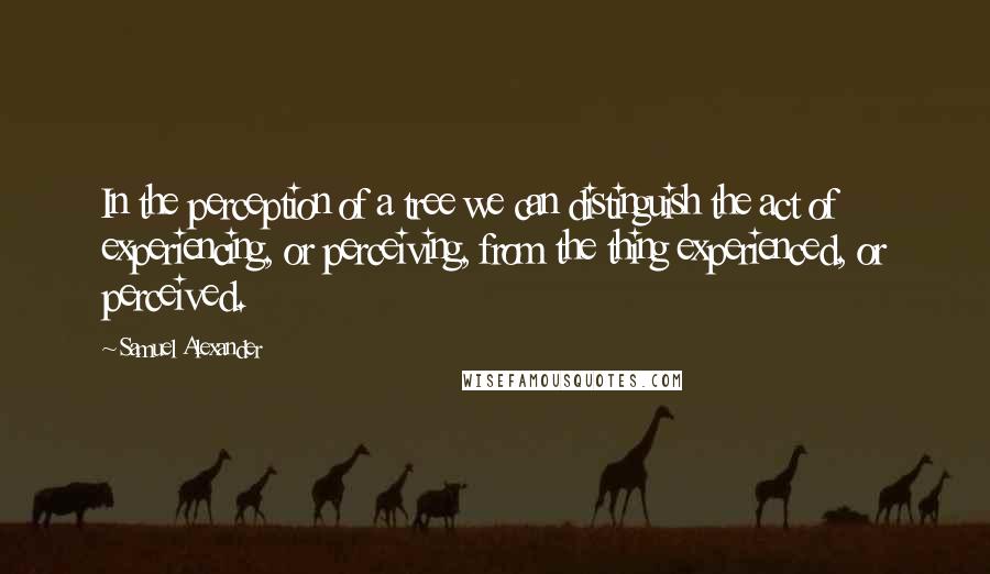 Samuel Alexander Quotes: In the perception of a tree we can distinguish the act of experiencing, or perceiving, from the thing experienced, or perceived.