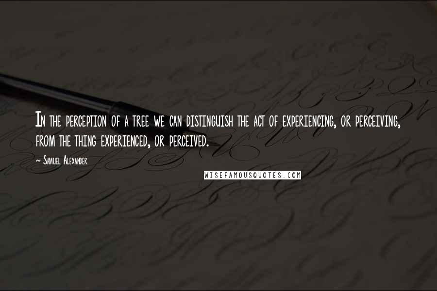 Samuel Alexander Quotes: In the perception of a tree we can distinguish the act of experiencing, or perceiving, from the thing experienced, or perceived.