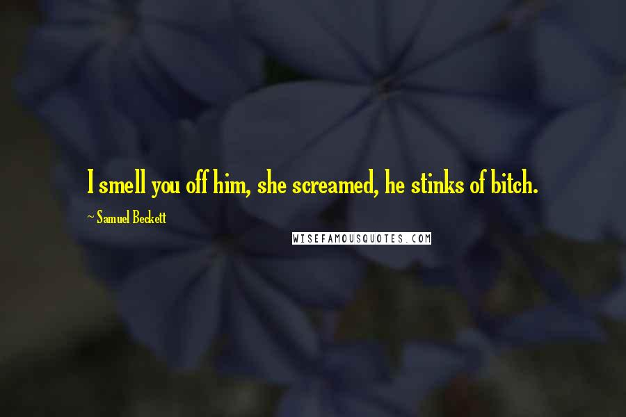 Samuel Beckett Quotes: I smell you off him, she screamed, he stinks of bitch.