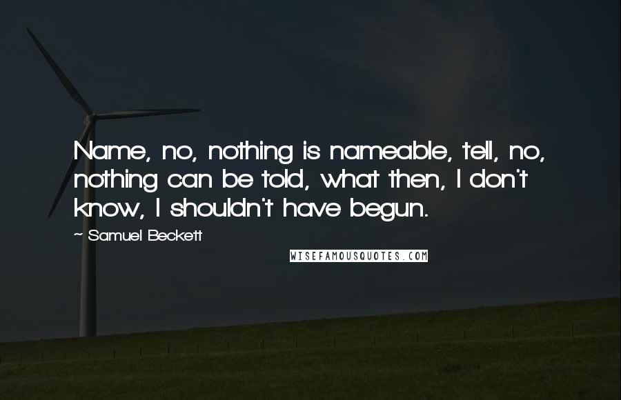 Samuel Beckett Quotes: Name, no, nothing is nameable, tell, no, nothing can be told, what then, I don't know, I shouldn't have begun.