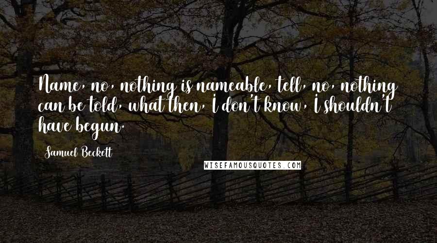 Samuel Beckett Quotes: Name, no, nothing is nameable, tell, no, nothing can be told, what then, I don't know, I shouldn't have begun.