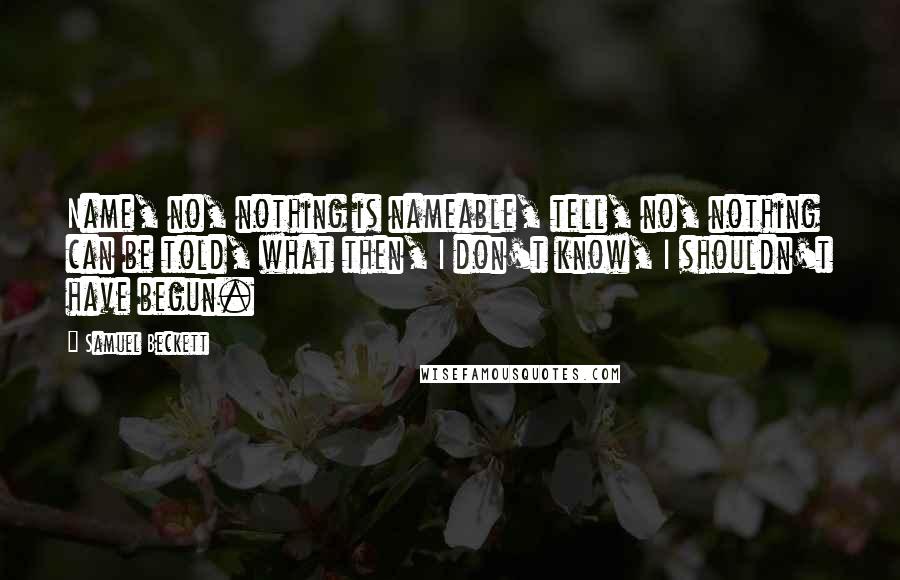 Samuel Beckett Quotes: Name, no, nothing is nameable, tell, no, nothing can be told, what then, I don't know, I shouldn't have begun.