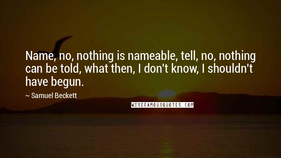 Samuel Beckett Quotes: Name, no, nothing is nameable, tell, no, nothing can be told, what then, I don't know, I shouldn't have begun.