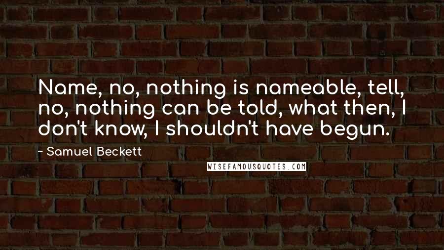 Samuel Beckett Quotes: Name, no, nothing is nameable, tell, no, nothing can be told, what then, I don't know, I shouldn't have begun.