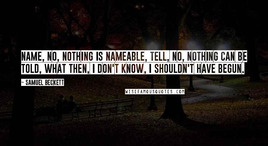 Samuel Beckett Quotes: Name, no, nothing is nameable, tell, no, nothing can be told, what then, I don't know, I shouldn't have begun.