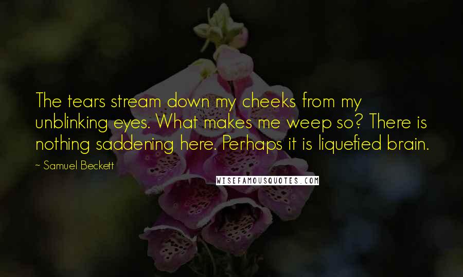 Samuel Beckett Quotes: The tears stream down my cheeks from my unblinking eyes. What makes me weep so? There is nothing saddening here. Perhaps it is liquefied brain.