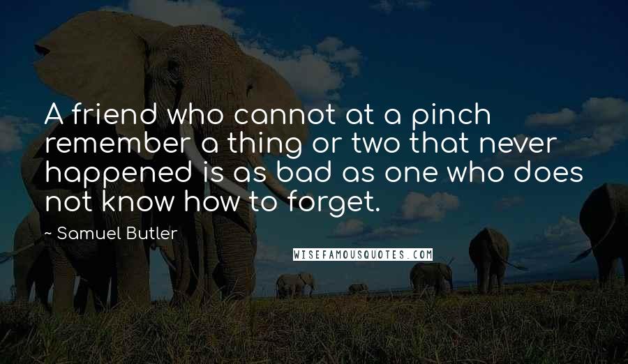 Samuel Butler Quotes: A friend who cannot at a pinch remember a thing or two that never happened is as bad as one who does not know how to forget.