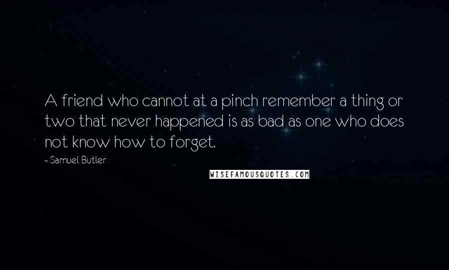 Samuel Butler Quotes: A friend who cannot at a pinch remember a thing or two that never happened is as bad as one who does not know how to forget.