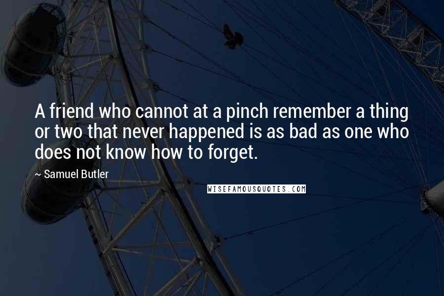 Samuel Butler Quotes: A friend who cannot at a pinch remember a thing or two that never happened is as bad as one who does not know how to forget.