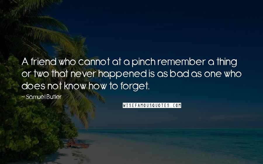 Samuel Butler Quotes: A friend who cannot at a pinch remember a thing or two that never happened is as bad as one who does not know how to forget.